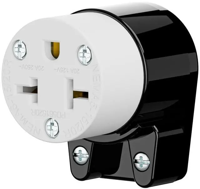 Main image of Right Angled Four-in-One Heavy Duty Polarized NEMA 5-15R/5-20R/6-15R/6-20R Female Receptacle,15A/20A 125VOLT, 15A/20A 250V NEMA 4-in-1 Connector, Straight Female Socket Black and White Color
