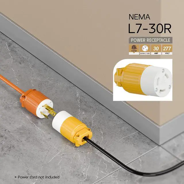 Alt view image 6 of 6 - NEMA L7-30R Locking Plug, (ETL Listed) Cord End Connector, Twist Lock L7-30R 30Amp 277Volt Female AC Connector, Industrial Grade 30A 277V Replacement Socket PDL730R Yellow Color