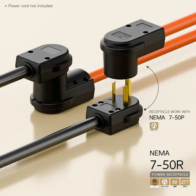 Alt view image 3 of 7 - NEMA 7-50R Plug,7-50R 50A/277V Female Socket (ETL Certified) 50Amp 277Volt Cord End Receptacle, Heavy Duty 3-Prong Connector, Black Color