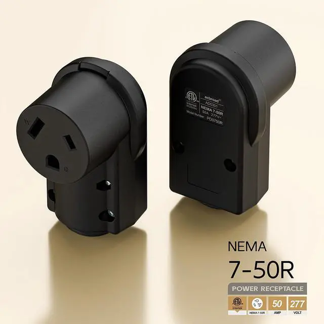 Alt view image 2 of 7 - NEMA 7-50R Plug,7-50R 50A/277V Female Socket (ETL Certified) 50Amp 277Volt Cord End Receptacle, Heavy Duty 3-Prong Connector, Black Color