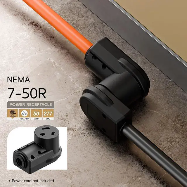 Alt view image 6 of 7 - NEMA 7-50R Plug,7-50R 50A/277V Female Socket (ETL Certified) 50Amp 277Volt Cord End Receptacle, Heavy Duty 3-Prong Connector, Black Color