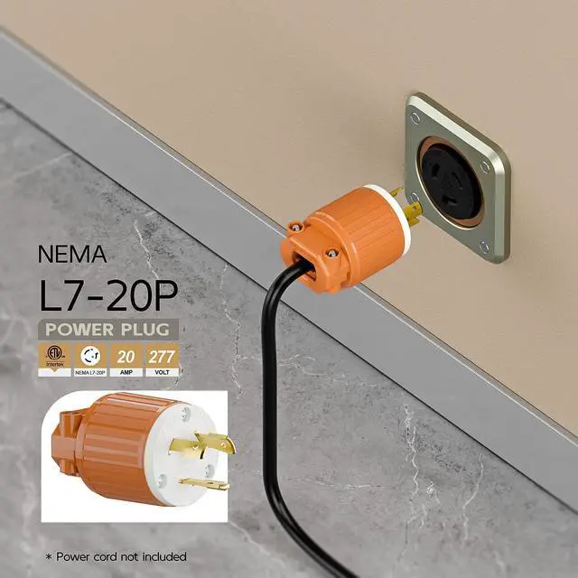 Alt view image 6 of 6 - NEMA L7-20P Locking Plug, (ETL Listed) Cord End Connector, Twist Lock L7-20 20Amp 277Volt Male AC Connector, Industrial Grade 20A 277V Replacement Plugs PDL720P Orange Color