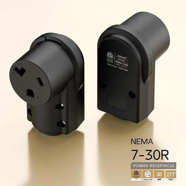 Alt view image 2 of 7 - NEMA 7-30R Plug,7-30R 30A/277V Female Socket (ETL Certified) 30Amp 277Volt Cord End Receptacle, Heavy Duty 3-Prong Connector, Black Color