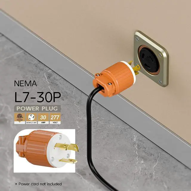 Alt view image 6 of 6 - NEMA L7-30P Locking Plug, (ETL Listed) Cord End Connector, Twist Lock L7-30P 30Amp 277Volt Male AC Connector, Industrial Grade 30A 277V Replacement Socket PDL730P Orange Color
