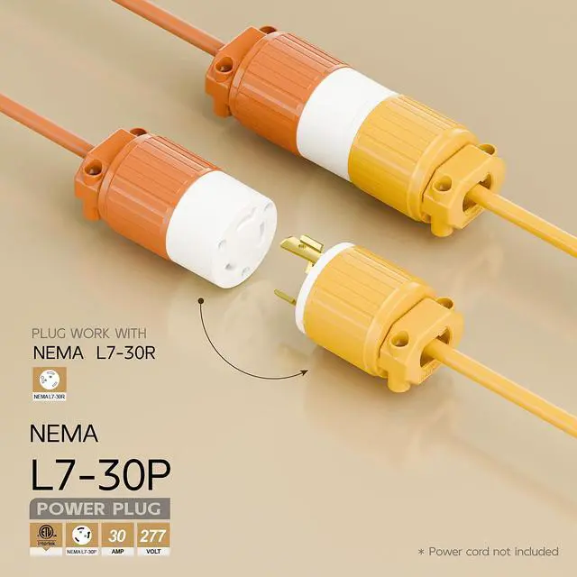 Alt view image 2 of 6 - NEMA L7-30P Locking Plug, (ETL Listed) Cord End Connector, Twist Lock L7-30P 30Amp 277Volt Male AC Connector, Industrial Grade 30A 277V Replacement Socket PDL730P Yellow Color