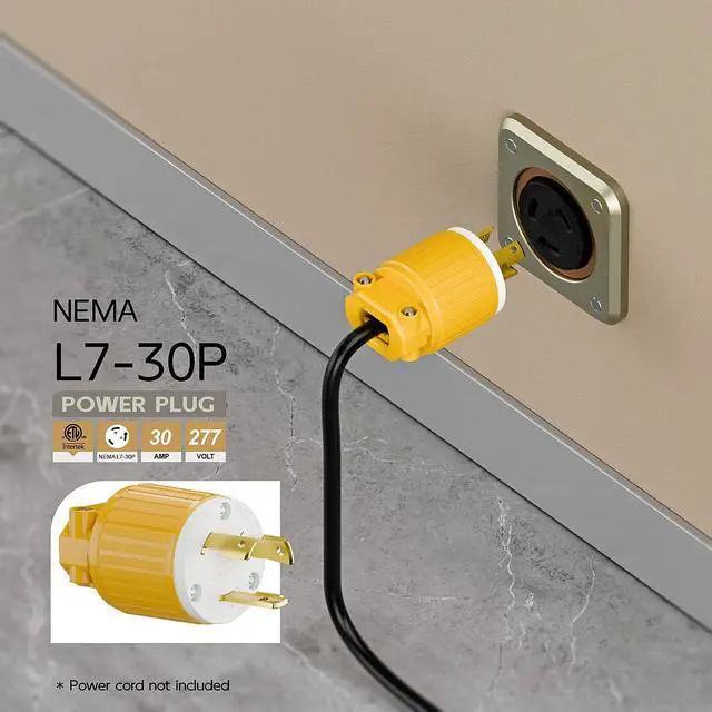 Alt view image 6 of 6 - NEMA L7-30P Locking Plug, (ETL Listed) Cord End Connector, Twist Lock L7-30P 30Amp 277Volt Male AC Connector, Industrial Grade 30A 277V Replacement Socket PDL730P Yellow Color