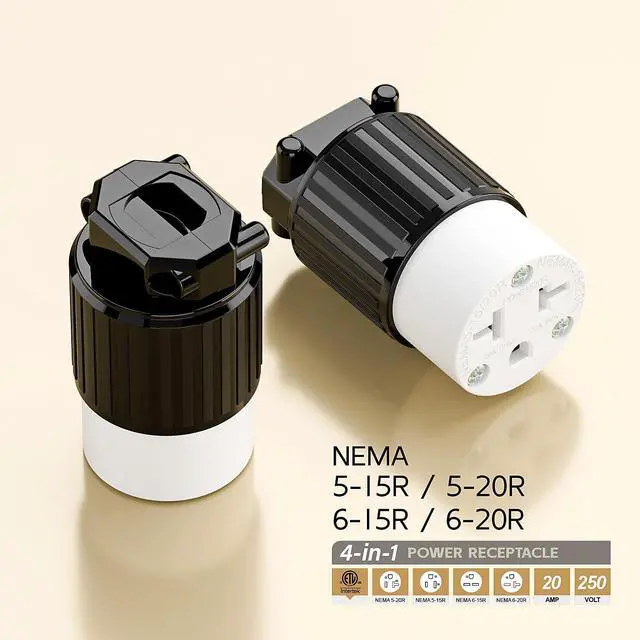 Alt view image 4 of 6 - Four-in-One Heavy Duty NEMA 5-15R/5-20R/6-15R/6-20R Female Receptacle,15A/20A 125VOLT, 15A/20A 250V NEMA 4-in-1 Connector, Straight Female Socket Black and White Color