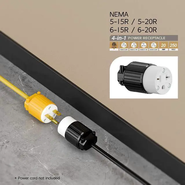 Alt view image 6 of 6 - Four-in-One Heavy Duty NEMA 5-15R/5-20R/6-15R/6-20R Female Receptacle,15A/20A 125VOLT, 15A/20A 250V NEMA 4-in-1 Connector, Straight Female Socket Black and White Color