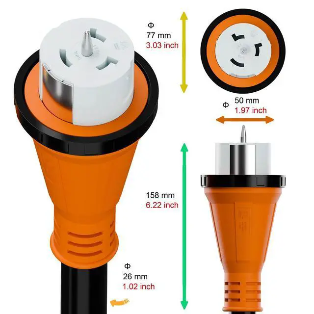 Alt view image 6 of 6 - Nema SS 2-50P Waterproof RV 50Amp Power Inlet Box and SS 2-50P Extension Cable 15FT AC0069