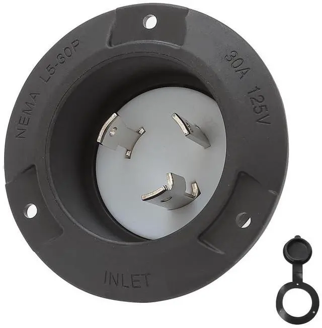 Main image of Nema L5-30P Flanged Intlet with Waterproof Cover, L5-30P Lock in 30AMP 125/250V Male Power Inlet, 30AMP Generator Inlet ETL Verified Nema L5-30 Power Inlet Black Color