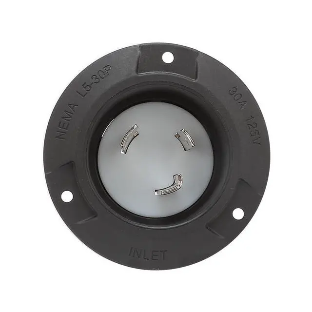 Alt view image 3 of 6 - Nema L5-30P Flanged Intlet with Waterproof Cover, L5-30P Lock in 30AMP 125/250V Male Power Inlet, 30AMP Generator Inlet ETL Verified Nema L5-30 Power Inlet Black Color