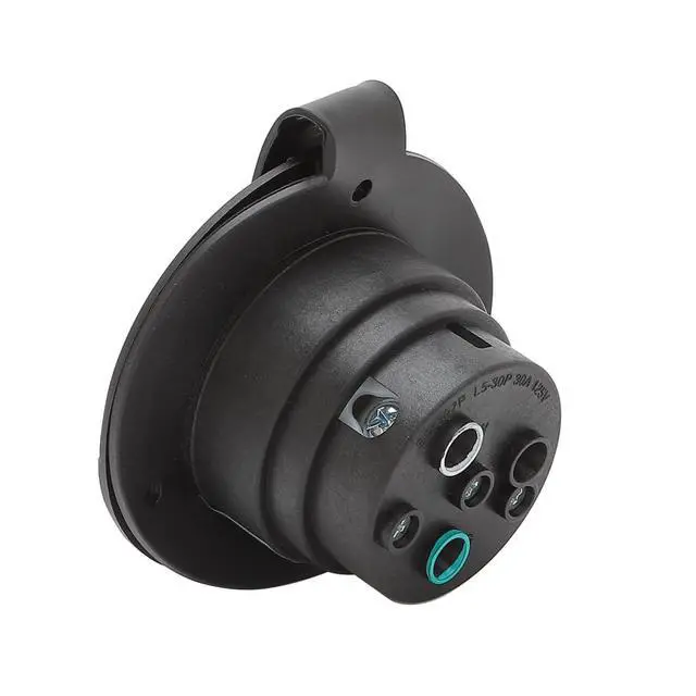 Alt view image 6 of 6 - Nema L5-30P Flanged Intlet with Waterproof Cover, L5-30P Lock in 30AMP 125/250V Male Power Inlet, 30AMP Generator Inlet ETL Verified Nema L5-30 Power Inlet Black Color
