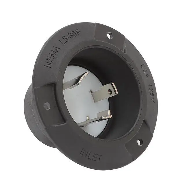 Alt view image 2 of 6 - Nema L5-30P Flanged Intlet with Waterproof Cover, L5-30P Lock in 30AMP 125/250V Male Power Inlet, 30AMP Generator Inlet ETL Verified Nema L5-30 Power Inlet Black Color