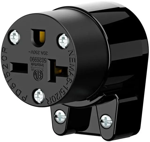 Main image of Right Angle NEMA 6-20R Female Socket, 20Amp/250Volt, NEMA 6-15R 15A/250V ETL Listed Heavy Duty 3-Prong Female Straight Blade Connector, 15/20A 250V AC Industrial Grade Cord End Socket, Black