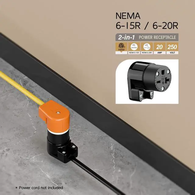Alt view image 6 of 7 - Right Angle NEMA 6-20R Female Socket, 20Amp/250Volt, NEMA 6-15R 15A/250V ETL Listed Heavy Duty 3-Prong Female Straight Blade Connector, 15/20A 250V AC Industrial Grade Cord End Socket, Black