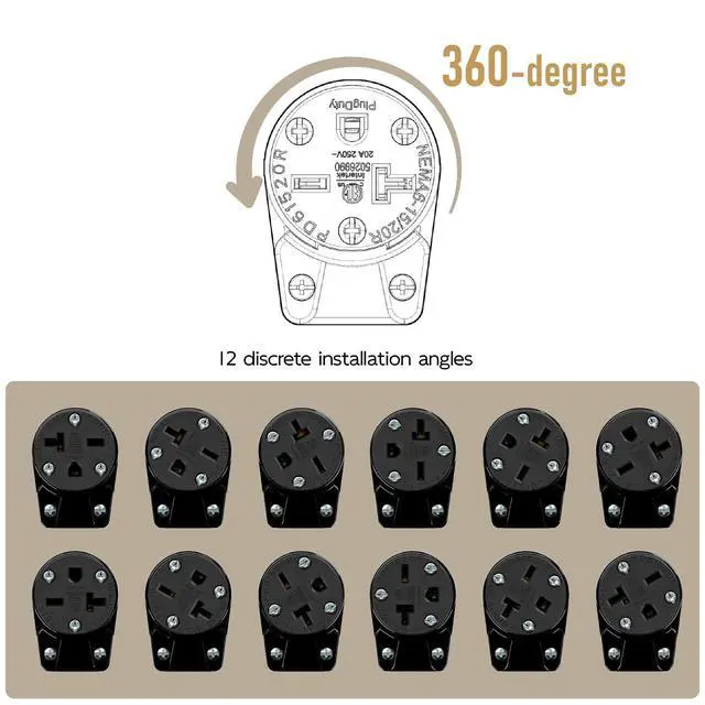 Alt view image 7 of 7 - Right Angle NEMA 6-20R Female Socket, 20Amp/250Volt, NEMA 6-15R 15A/250V ETL Listed Heavy Duty 3-Prong Female Straight Blade Connector, 15/20A 250V AC Industrial Grade Cord End Socket, Black