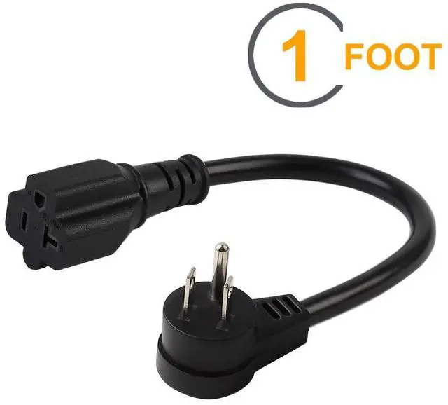 Alt view image 2 of 5 - Bulit ECO Right Angle 14AWG 1Foot NEMA 5-15P to 5-15/20R Power Cable, 15A to 20A, UL Listed T-Blade Adapter