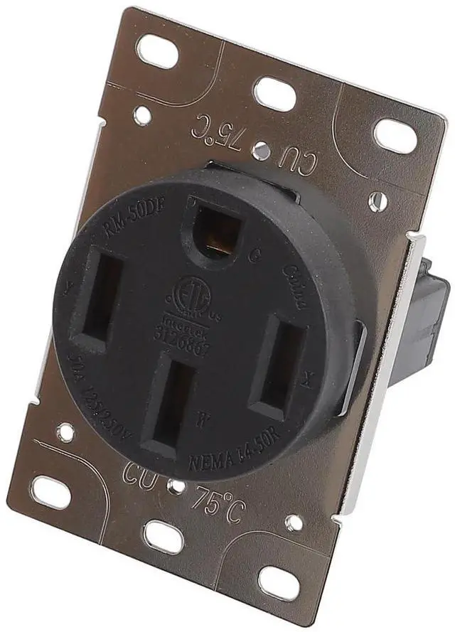 Main image of NEMA 14-50R 50 Amps 125/250V 3 Pole 4 Wire Flush Mounting Receptacle, ETL Listed Straight Blade Power Outlet for Welder/Generator, Heavy Duty Industrial Grade, Grounding