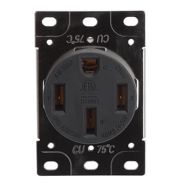 Alt view image 3 of 5 - NEMA 14-50R 50 Amps 125/250V 3 Pole 4 Wire Flush Mounting Receptacle, ETL Listed Straight Blade Power Outlet for Welder/Generator, Heavy Duty Industrial Grade, Grounding