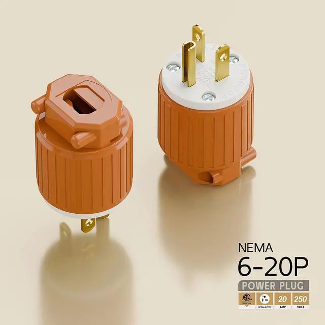 Alt view image 4 of 6 - NEMA 6-20P Male Plug, ETL Listed 20AMP/250VOLT,20A Straight DIY Male, USA/Canada 3-Prong Connector, 20A/250V Plug Household AC Industrial Grade Plugs Orange Color