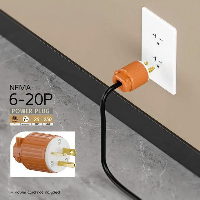 Alt view image 6 of 6 - NEMA 6-20P Male Plug, ETL Listed 20AMP/250VOLT,20A Straight DIY Male, USA/Canada 3-Prong Connector, 20A/250V Plug Household AC Industrial Grade Plugs Orange Color