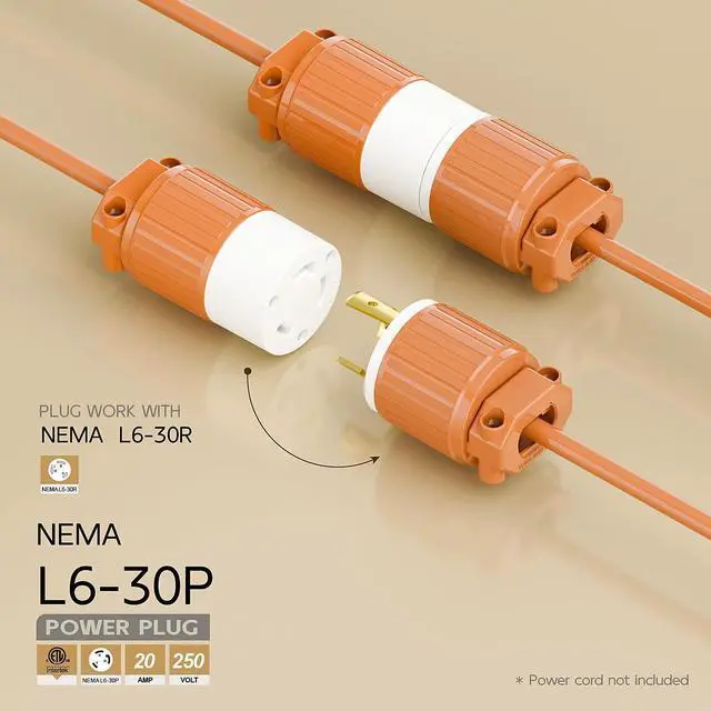 Alt view image 2 of 6 - Nema L6-30P 30 Amp 250 Volt Plug, L6-30 Locking Power Cord Connector 2P 3W, Locking Plug, Industrial Grade DIY Twist-Lock Cord Male Plug,Black and White Color,Orange Color