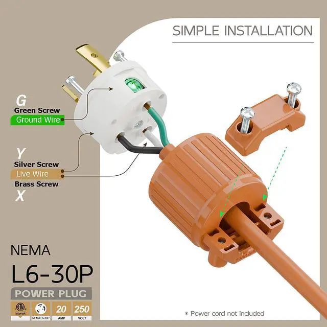 Alt view image 3 of 6 - Nema L6-30P 30 Amp 250 Volt Plug, L6-30 Locking Power Cord Connector 2P 3W, Locking Plug, Industrial Grade DIY Twist-Lock Cord Male Plug,Black and White Color,Orange Color