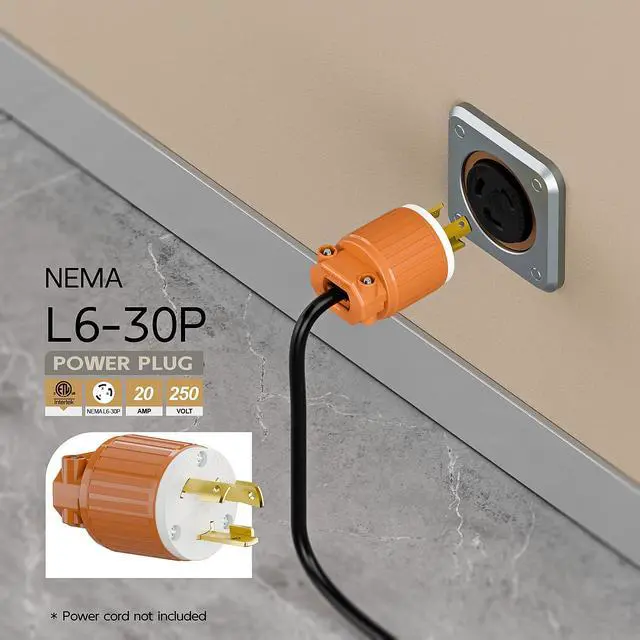 Alt view image 6 of 6 - Nema L6-30P 30 Amp 250 Volt Plug, L6-30 Locking Power Cord Connector 2P 3W, Locking Plug, Industrial Grade DIY Twist-Lock Cord Male Plug,Black and White Color,Orange Color