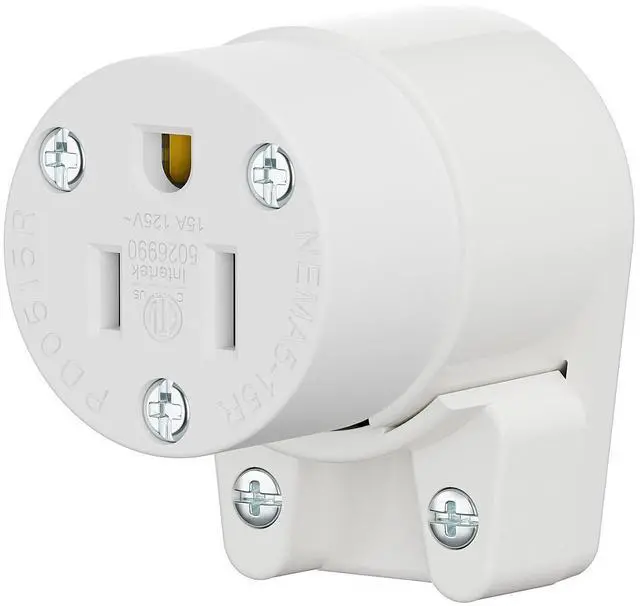 Main image of 360° Rotatable NEMA 5-15R Rewireable Female Receptacle, ETL Listed 15A 125V Right Angle Cord End Socket, 3-Prong DIY Replacement AC Connector for 12/14/16AWG Power Cord, White