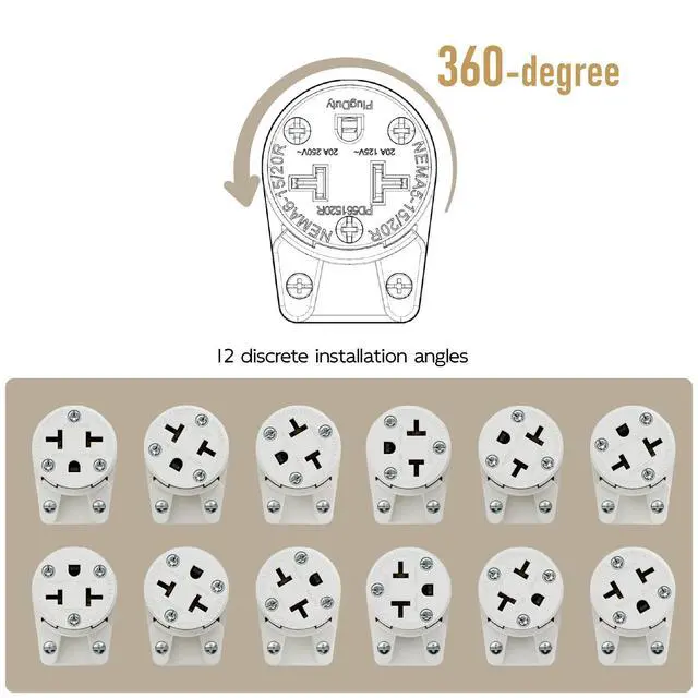Alt view image 7 of 7 - Right Angled Four-in-One Heavy Duty Polarized NEMA 5-15R/5-20R/6-15R/6-20R Female Receptacle,15A/20A 125VOLT, 15A/20A 250V NEMA 4-in-1 Connector, Straight Female Socket White Collor