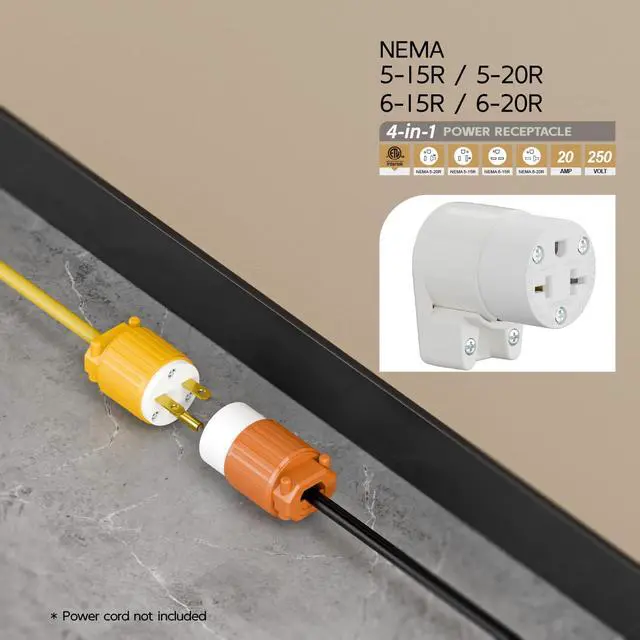 Alt view image 6 of 7 - Right Angled Four-in-One Heavy Duty Polarized NEMA 5-15R/5-20R/6-15R/6-20R Female Receptacle,15A/20A 125VOLT, 15A/20A 250V NEMA 4-in-1 Connector, Straight Female Socket White Collor