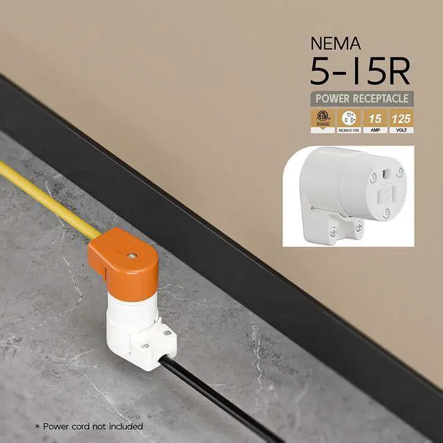 Alt view image 6 of 7 - 360° Rotatable NEMA 5-15R Rewireable Female Receptacle, ETL Listed 15A 125V Right Angle Cord End Socket, 3-Prong DIY Replacement AC Connector for 12/14/16AWG Power Cord, White