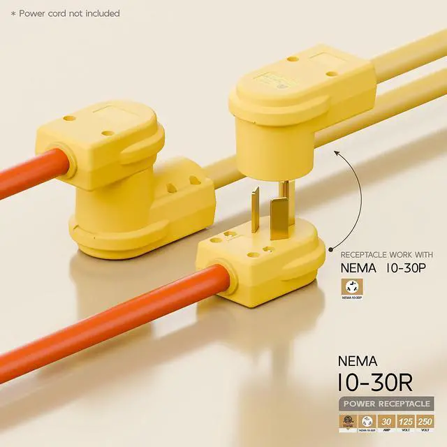 Alt view image 3 of 7 - NEMA 10-30R Plug,10-30 30A/125/250V Female Connector, (ETL Certified) 30Amp 125/250Volt Cord End Socket, Female 30A Dryer Receptacle, Heavy Duty, Yellow Color