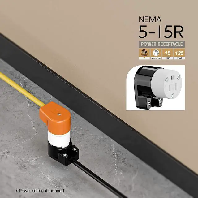Alt view image 6 of 7 - 360° Rotatable NEMA 5-15R Rewireable Female Receptacle, ETL Listed 15A 125V Right Angle Cord End Socket, 3-Prong DIY Replacement AC Connector for 12/14/16AWG Power Cord, Black & White