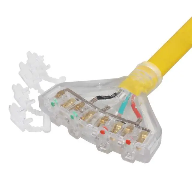 Alt view image 2 of 5 - 1.5FT L14-30P to 4X Nema 5-20R Adapter Cable, L14-30P 4-Prong 30 Amp Locking Plug to Four Household 15/20A Female Heavy Duty Power Cord, AWG#10 4 Conductors Flat Cable Yellow Color.