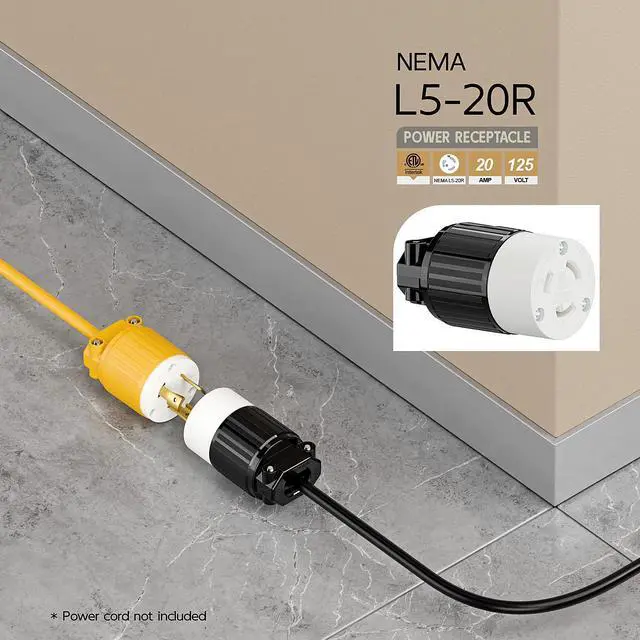 Alt view image 6 of 6 - NEMA L5-20R Twist Lock Female Receptacle, ETL Certified 20A 125V Rewireable Cord End Socket, UL94-V0 Fire-Resistant Nylon & Solid Copper, Fits 10~18AWG SJT/STW Cord, Black White Industrial Connector