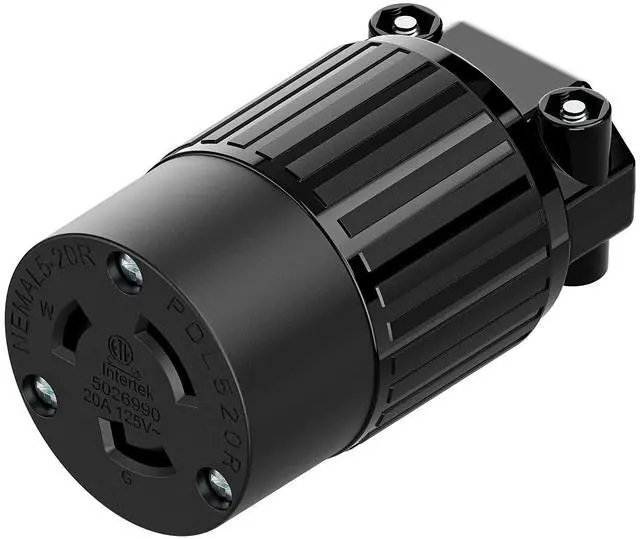 Main image of NEMA L5-20R Twist Lock Female Receptacle, ETL Certified 20A 125V Rewireable Cord End Socket, UL94-V0 Fire-Resistant Nylon & Solid Copper, Fits 10~18AWG SJT/STW Cord, Black Industrial Connector