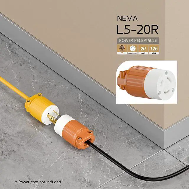 Alt view image 6 of 6 - NEMA L5-20R Twist Lock Female Receptacle, ETL Certified 20A 125V Rewireable Cord End Socket, UL94-V0 Fire-Resistant Nylon & Solid Copper, Fits 10~18AWG SJT/STW Cord, Orange Industrial Connector