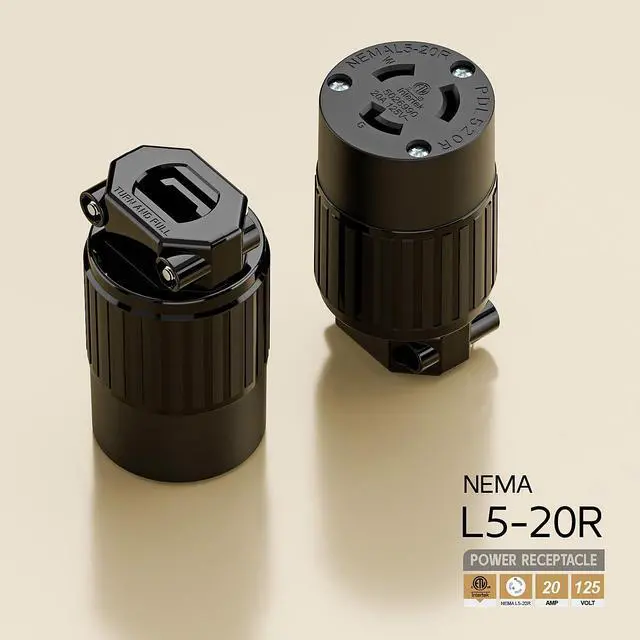 Alt view image 4 of 6 - NEMA L5-20R Twist Lock Female Receptacle, ETL Certified 20A 125V Rewireable Cord End Socket, UL94-V0 Fire-Resistant Nylon & Solid Copper, Fits 10~18AWG SJT/STW Cord, Black Industrial Connector