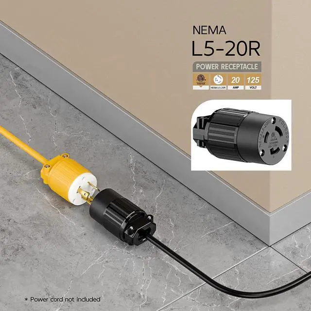 Alt view image 6 of 6 - NEMA L5-20R Twist Lock Female Receptacle, ETL Certified 20A 125V Rewireable Cord End Socket, UL94-V0 Fire-Resistant Nylon & Solid Copper, Fits 10~18AWG SJT/STW Cord, Black Industrial Connector