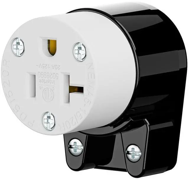 Main image of Right Angled NEMA 5-20R Female Socket,20Amp/125Volt, NEMA 5-15R 15A/125V ETL Listed Heavy Duty 3-Prong Female Straight Blade Connector, 15/20Amp AC Industrial Grade Cord End Socket, Black/White Color