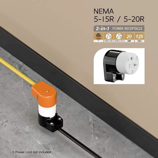 Alt view image 6 of 7 - Right Angled NEMA 5-20R Female Socket,20Amp/125Volt, NEMA 5-15R 15A/125V ETL Listed Heavy Duty 3-Prong Female Straight Blade Connector, 15/20Amp AC Industrial Grade Cord End Socket, Black/White Color