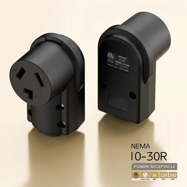 Alt view image 2 of 7 - NEMA 10-30R Plug,10-30 30A/125/250V Female Connector, (ETL Certified) 30Amp 125/250Volt Cord End Socket, Female 30A Dryer Receptacle, Heavy Duty, Black Color