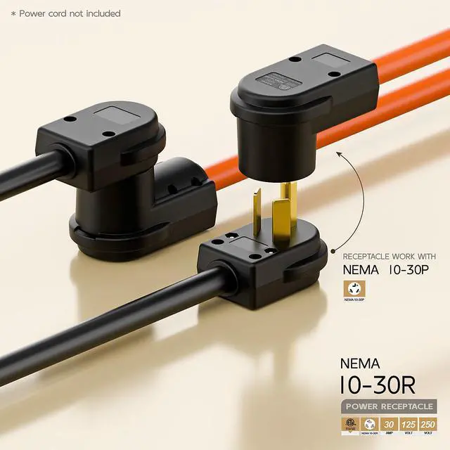 Alt view image 3 of 7 - NEMA 10-30R Plug,10-30 30A/125/250V Female Connector, (ETL Certified) 30Amp 125/250Volt Cord End Socket, Female 30A Dryer Receptacle, Heavy Duty, Black Color