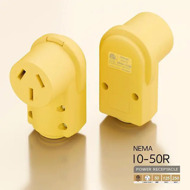 Alt view image 2 of 7 - NEMA 10-50R Plug,10-50 50A/125/250V Female Connector, (ETL Certified) 50Amp 125/250Volt Cord End Socket, Female 50A Dryer Receptacle, Heavy Duty, Yellow Color