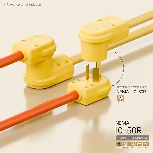 Alt view image 3 of 7 - NEMA 10-50R Plug,10-50 50A/125/250V Female Connector, (ETL Certified) 50Amp 125/250Volt Cord End Socket, Female 50A Dryer Receptacle, Heavy Duty, Yellow Color