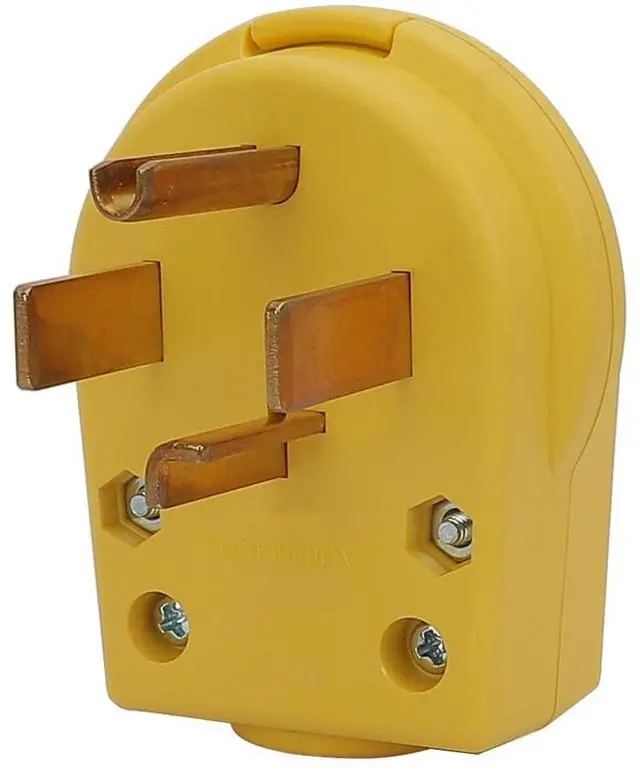 Main image of Nema 14-30P Plug 30 Amp 125/250 Volt Angle Plug, 3 Pole 3 Wire Grounding Straight Blade Plug for Dryer and Ranges, Work with Cable OD Max. 1.0 Inch Yellow
