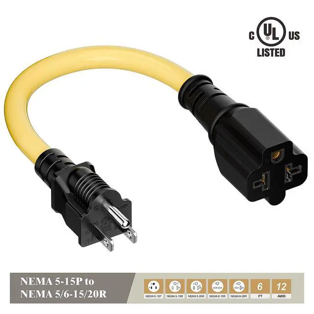 Alt view image 2 of 7 - 4-1 12AWG Heavy Duty 15 Amp Household AC Plug to 20 Amp T Blade Adapter Cable,5-15P to 5-20R to 6-15R to 6-20R, AC Power Adapter, L=1FT