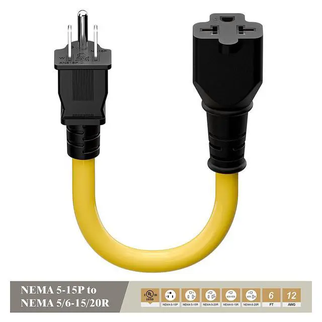 Alt view image 4 of 7 - 4-1 12AWG Heavy Duty 15 Amp Household AC Plug to 20 Amp T Blade Adapter Cable,5-15P to 5-20R to 6-15R to 6-20R, AC Power Adapter, L=1FT