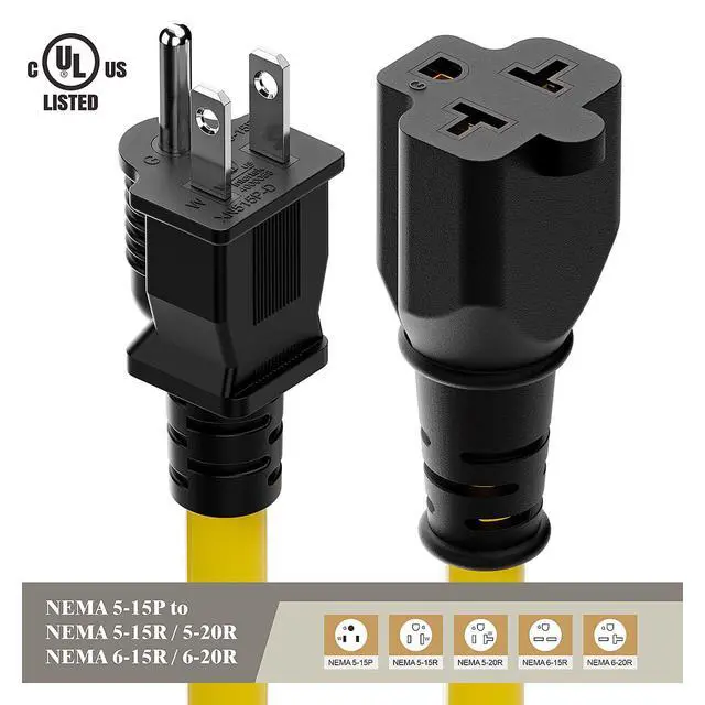 Alt view image 5 of 7 - 4-1 12AWG Heavy Duty 15 Amp Household AC Plug to 20 Amp T Blade Adapter Cable,5-15P to 5-20R to 6-15R to 6-20R, AC Power Adapter, L=1FT